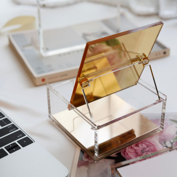 Acrylic Storage Box with Mirror (Gold)