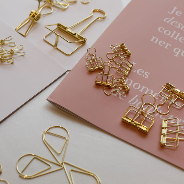 Paper Clips, Binder Clips and Skeleton Clips set (Gold, Rose Gold)