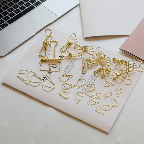 Paper Clips, Binder Clips and Skeleton Clips set (Gold, Rose Gold)