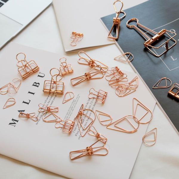 Paper Clips, Binder Clips and Skeleton Clips set (Gold, Rose Gold)