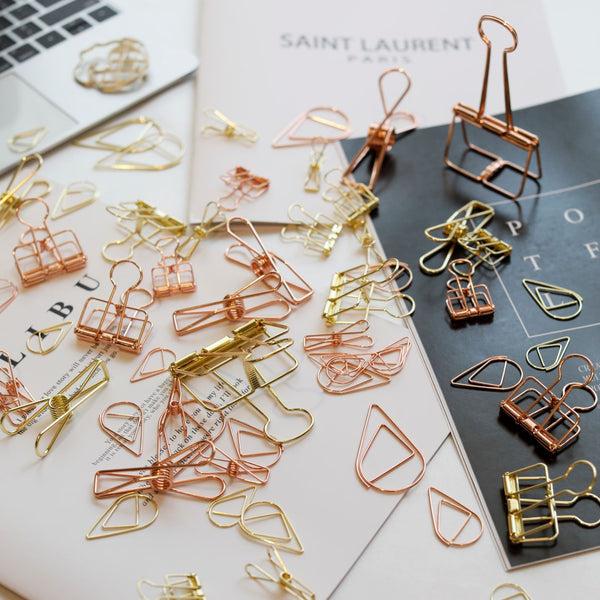 Paper Clips, Binder Clips and Skeleton Clips set (Gold, Rose Gold)