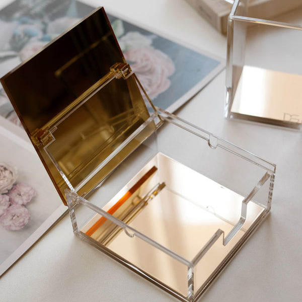 Acrylic Storage Box with Mirror (Gold)