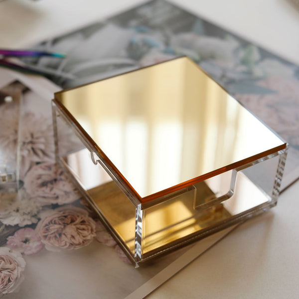 Acrylic Storage Box with Mirror (Gold)