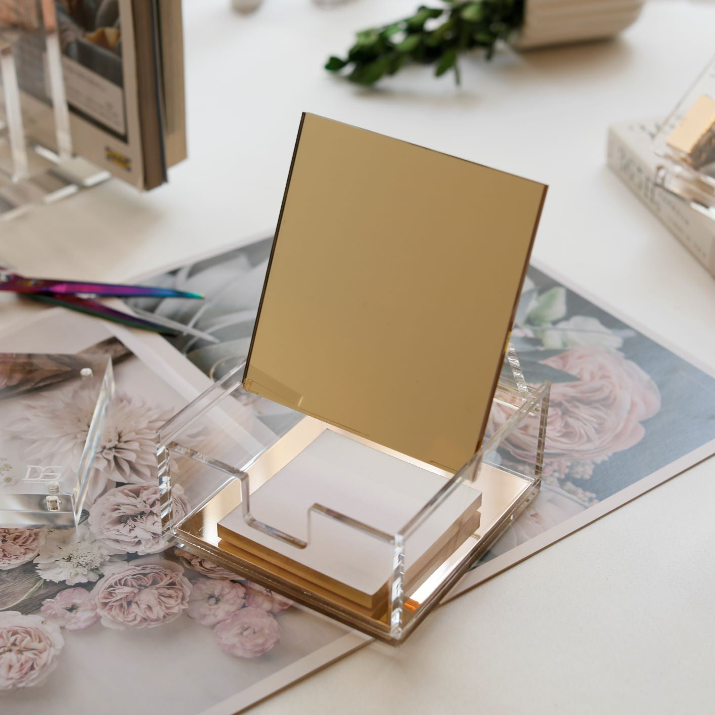 Acrylic Storage Box with Mirror (Gold)
